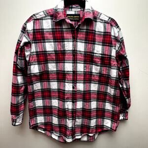 Hazel Creek Red Plaid Long Sleeve Button Down Flannel Shirt Size M
